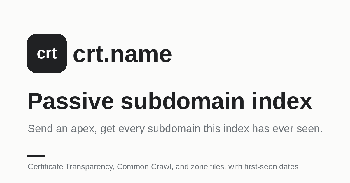 crt.name: passive subdomain index